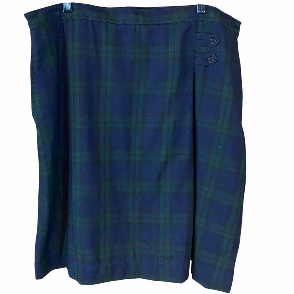 Lands’ End Women’s Blackwatch Plaid A-Line Skirt Size 14 Green Blue Tartan